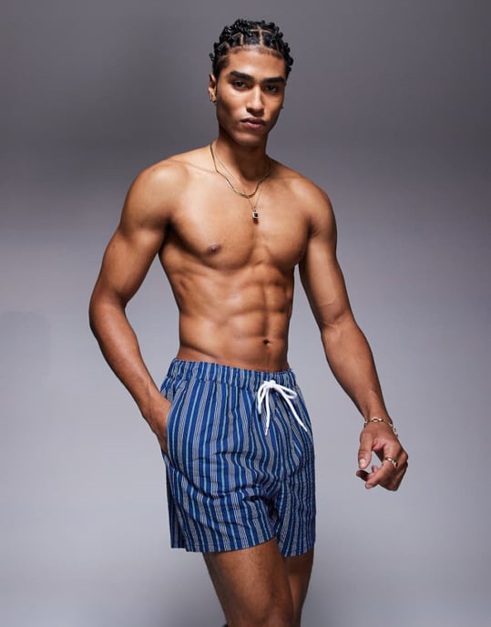 ASOS DESIGN badshorts i kort längd med blå rand - Image 1