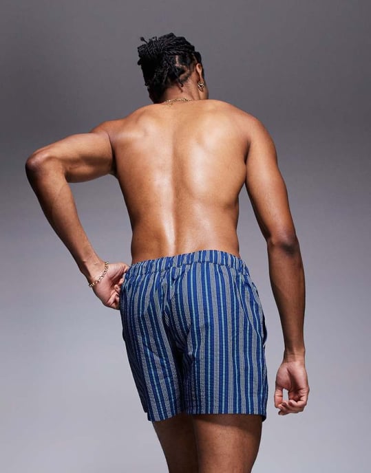 ASOS DESIGN badshorts i kort längd med blå rand - Image 4