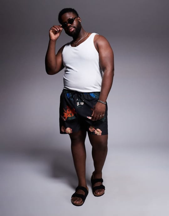 ASOS DESIGN badshorts i medellängd med blommönster i svart - Image 2