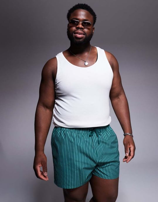 ASOS DESIGN badshorts i kort längd i grön rand med placeringstryck - Image 2