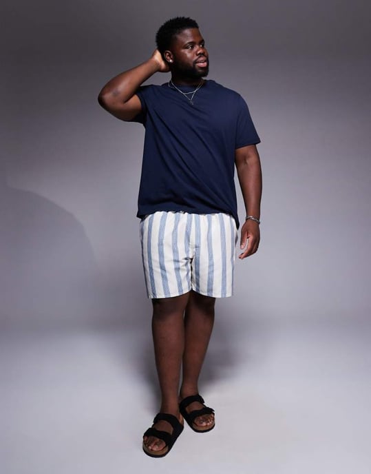 ASOS DESIGN badshorts i mellanlängd i blå randig - Image 2