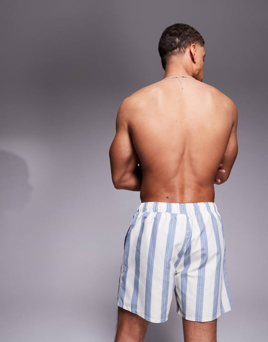 ASOS DESIGN badshorts i mellanlängd i blå randig - Image 3