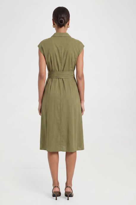Petite Linen Blend Belted Midi Dress - Image 2