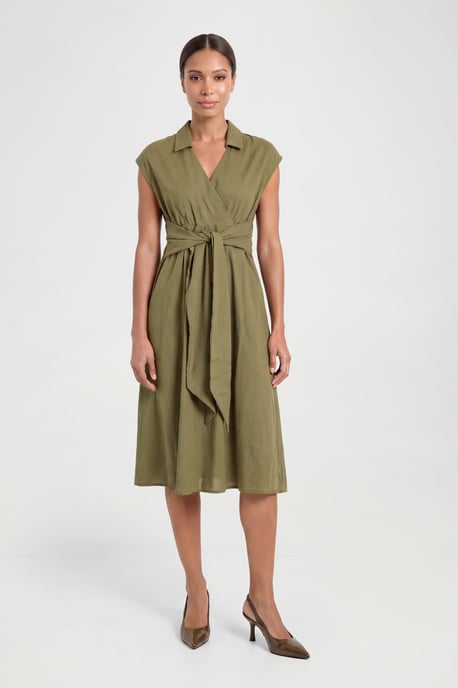 Petite Linen Blend Belted Midi Dress - Image 4
