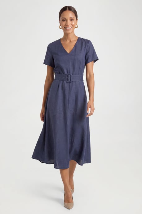 Textured Woven Belted Midi Dress - Image 1