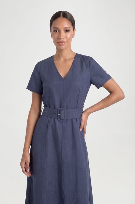 Textured Woven Belted Midi Dress - Image 4
