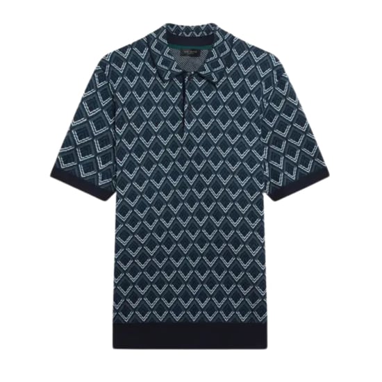 Ted Baker Melvvin Geo Jacquard Knit Navy Polo Shirt - Image 1