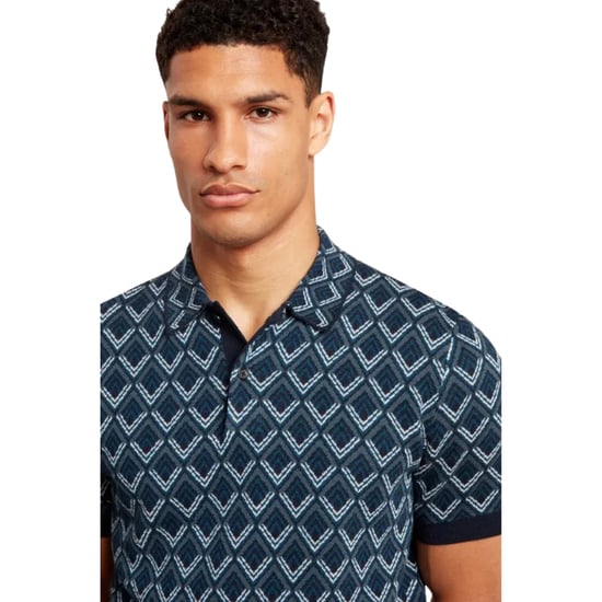 Ted Baker Melvvin Geo Jacquard Knit Navy Polo Shirt - Image 3