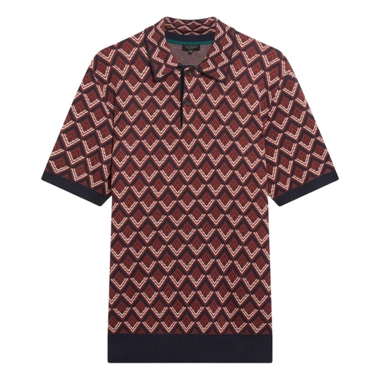 Ted Baker Melvvin Geo Jacquard Maroon Knit Polo Shirt - Image 1