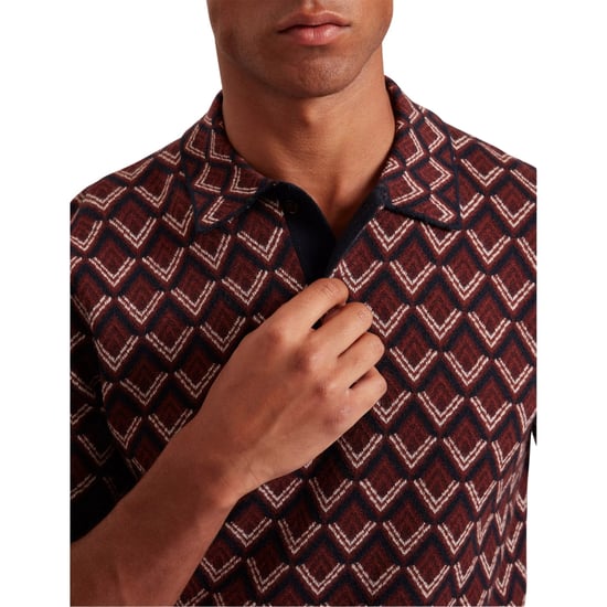 Ted Baker Melvvin Geo Jacquard Maroon Knit Polo Shirt - Image 4