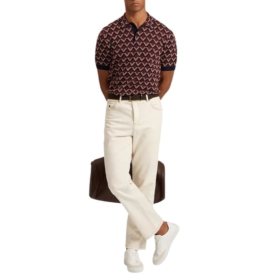 Ted Baker Melvvin Geo Jacquard Maroon Knit Polo Shirt - Image 5