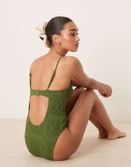 ASOS DESIGN Bertie baddräkt med byglar i olivgrön - Image 2