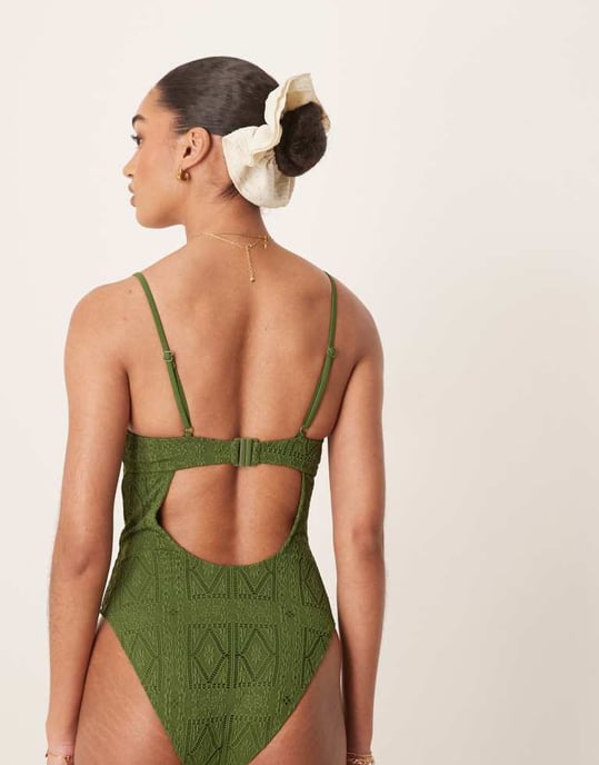 ASOS DESIGN Bertie baddräkt med byglar i olivgrön - Image 4