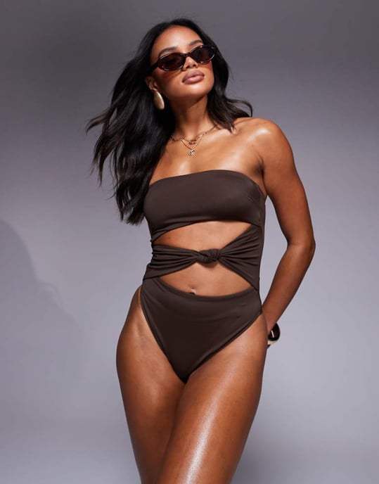 ASOS DESIGN Nina knutbikini i chokladbrun - Image 1