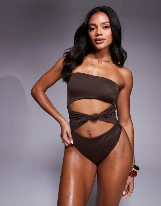 ASOS DESIGN Nina knutbikini i chokladbrun - Image 3