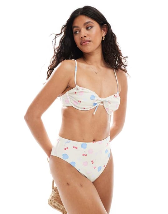 Pieces hög midja bikiniunderdel i snäcktryck - Image 1
