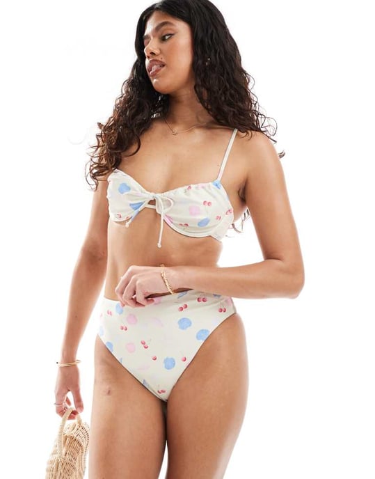 Pieces hög midja bikiniunderdel i snäcktryck - Image 3