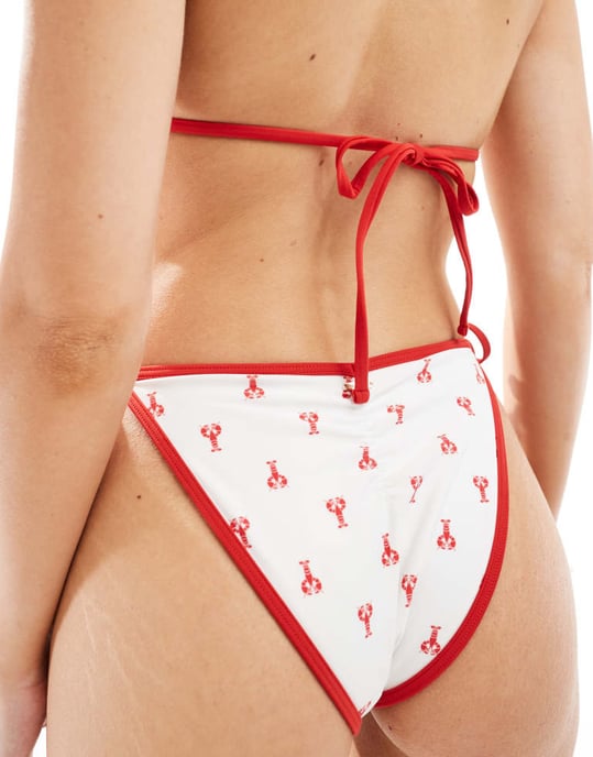 Hollister baddräktsbikini med knytband och låg skärning i hummertryck, matchande set - Image 2