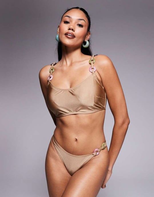 ASOS DESIGN Tina ringbikini i brunt - Image 1
