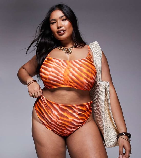 ASOS DESIGN Curve Charlie hög midja bikiniunderdel i orange djurmönster - Image 1