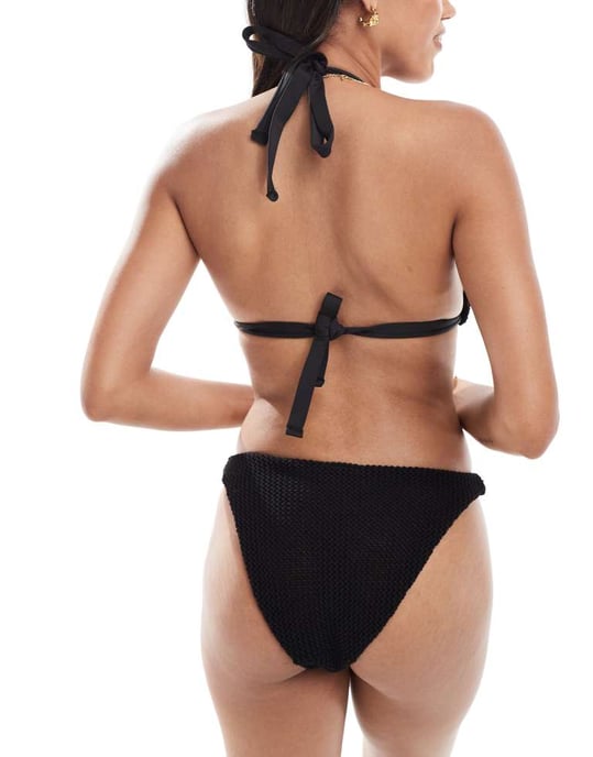 ASOS DESIGN Cara virkad Florida högbent bikinitrosor i svart - Image 2