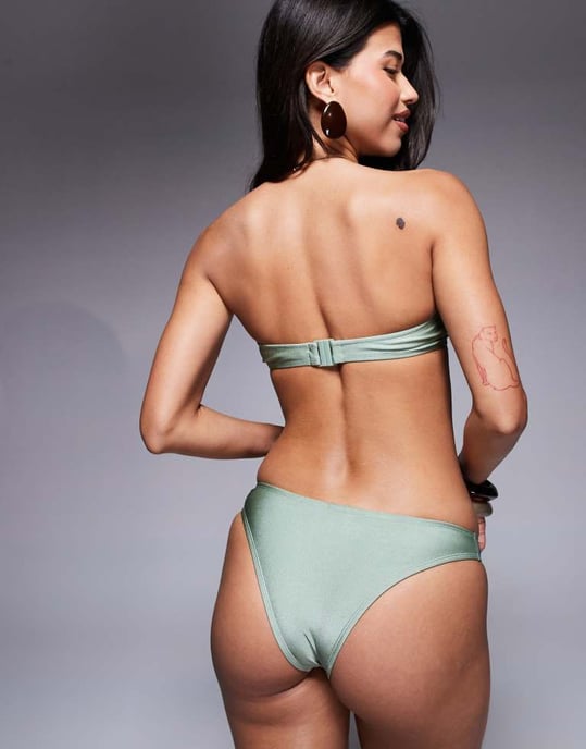 ASOS DESIGN Holly hög benned bikiniunderdel med pärldetalj i havsgrön - Image 3