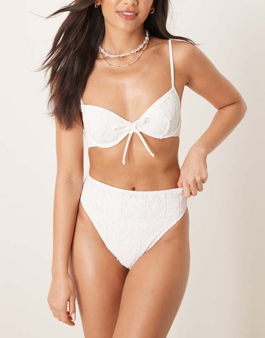 ASOS DESIGN Bertie broderie hög ben hög midja bikiniunderdel i vitt - Image 3