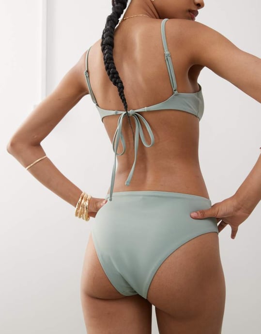 Veckodag hög midja bikiniunderdel i salvia grön - Image 3