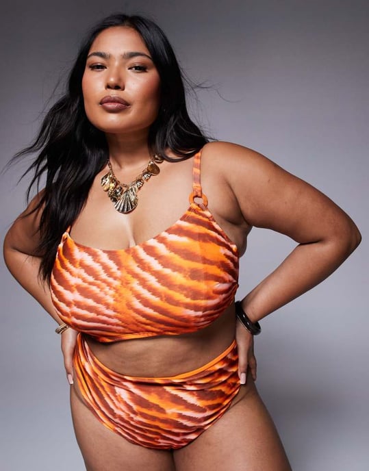 ASOS DESIGN Curve Charlie bikiniöverdel med dold bygel i orange djurtryck - Image 2