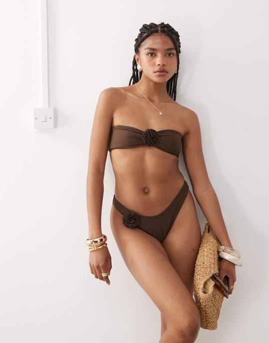 Miss Selfridge korsett bandeau bikiniöverdel i choklad - Image 1