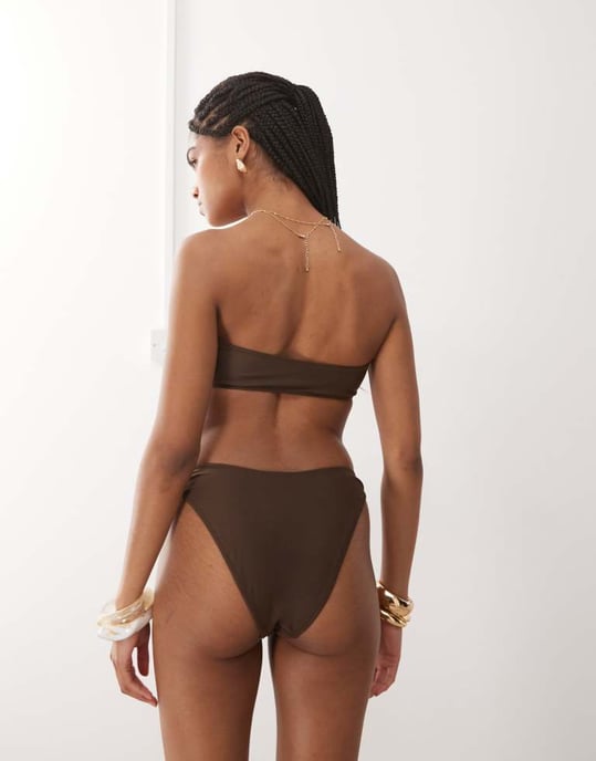 Miss Selfridge korsett bandeau bikiniöverdel i choklad - Image 3