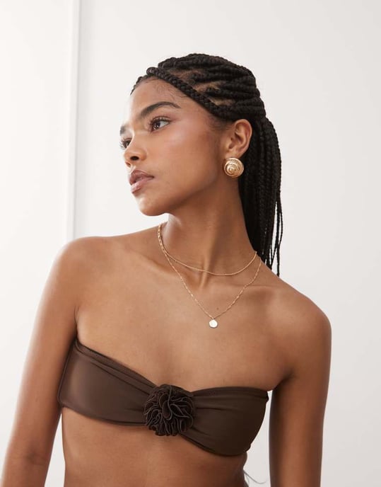 Miss Selfridge korsett bandeau bikiniöverdel i choklad - Image 4
