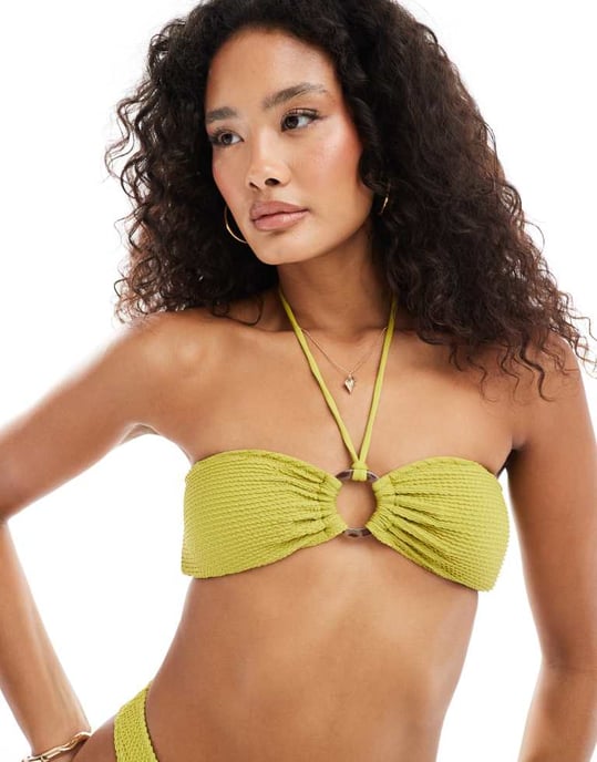Lindex Brie halter crepe bikiniöverdel i grön - Image 3