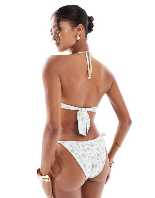 Hollister baddräkts bandeau knyt bikiniöverdel i gröna blommor set - Image 2