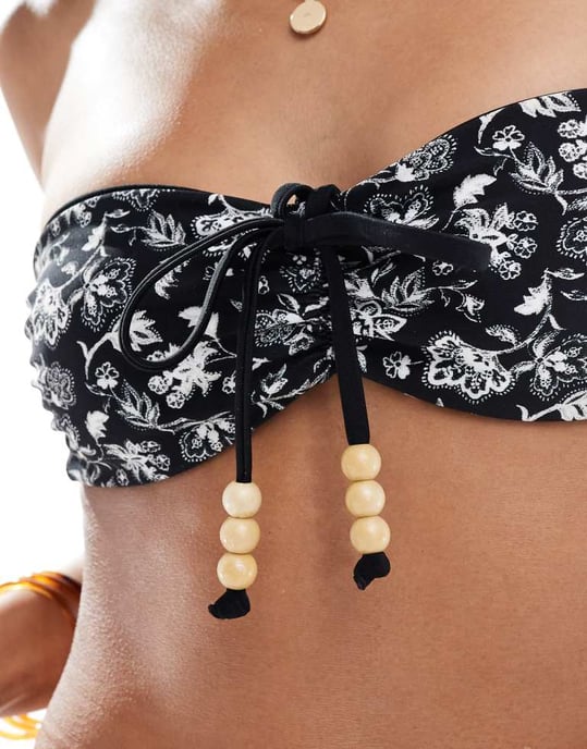 Hollister baddräkts bandeau knyt bikiniöverdel i svart koord - Image 3
