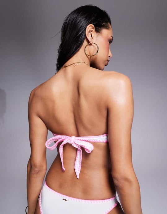 Boux Avenue Rhodes bandeau bikiniöverdel med rosa whipstitch i vitt - Image 3