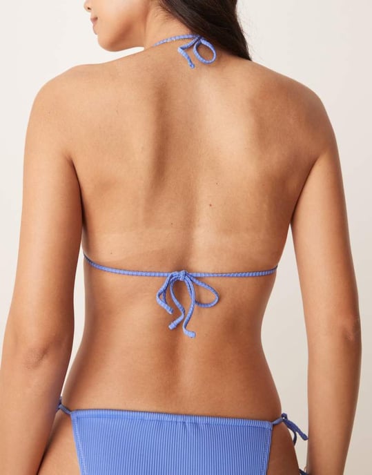 ASOS DESIGN Alice triangeltop med krusad kant och sjöstjärnedetalj i cornflower blue - Image 3