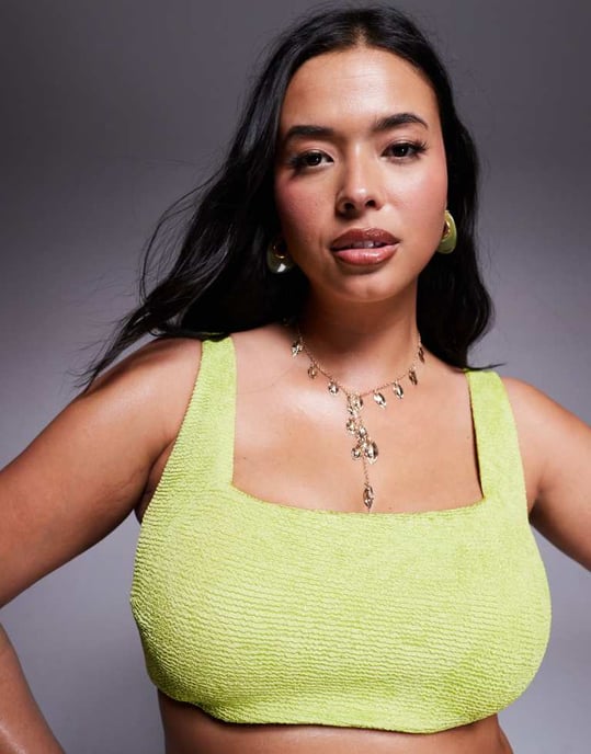 ASOS DESIGN Curve Bella texturerad bikinitopp i stark chartreuse - Image 2