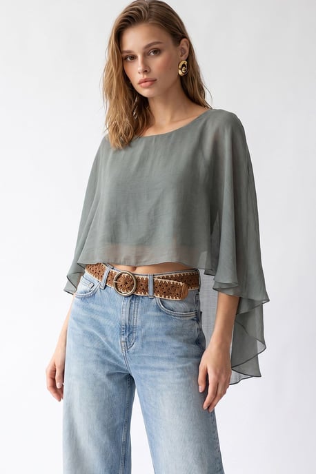 Losse Chiffon Crewneck Blouse - Image 4