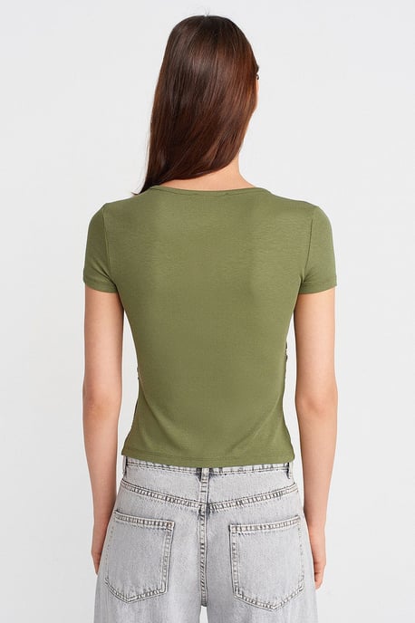 Slim Fit V-Neck Button Blouse - Image 2