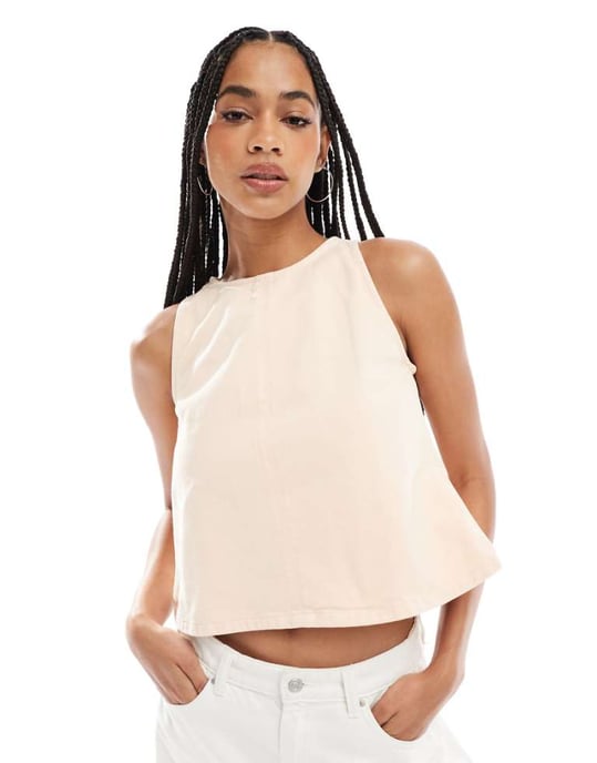 ASOS DESIGN racerstil denimtop i persika - Image 1