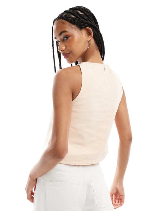 ASOS DESIGN racerstil denimtop i persika - Image 3