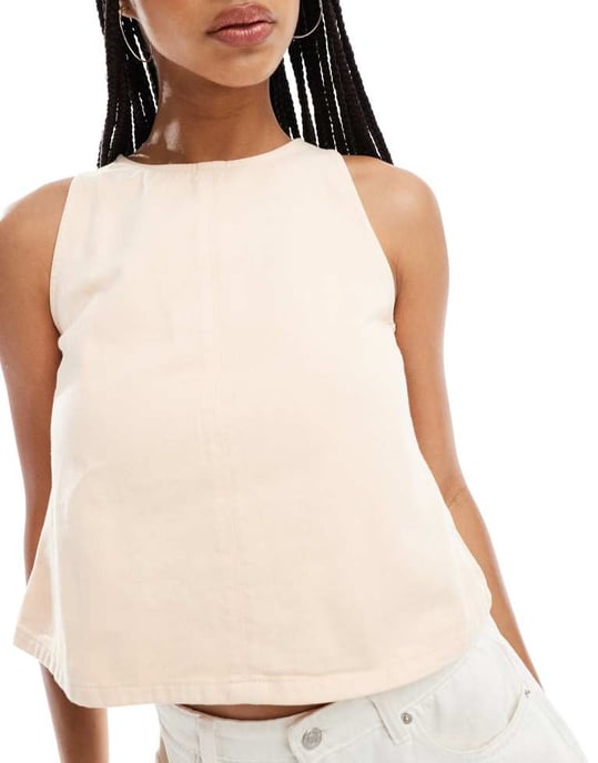 ASOS DESIGN racerstil denimtop i persika - Image 4