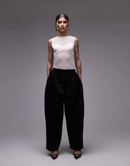 ASOS DESIGN meshpanel tygblandning kropp i ecru - Image 2