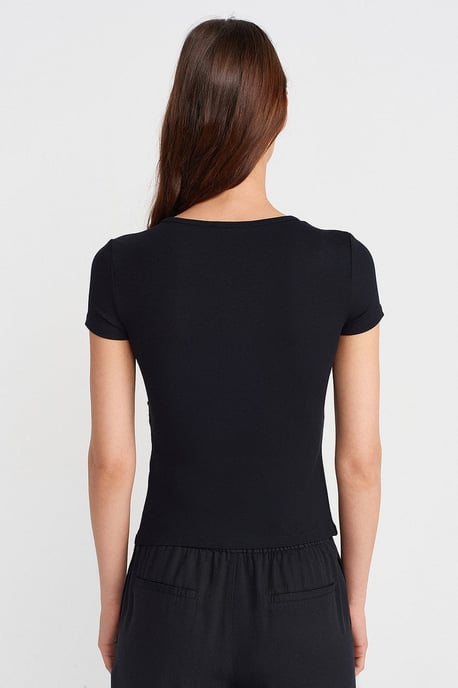 Slim Fit V-Neck Button Blouse - Image 2