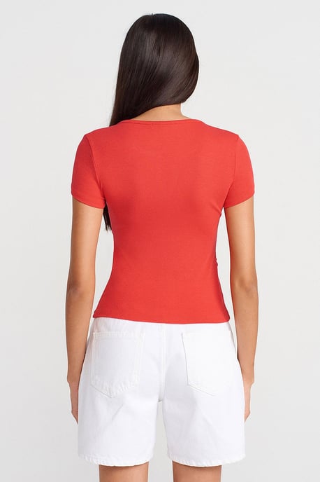 Slim Fit V-Neck Button Blouse - Image 2