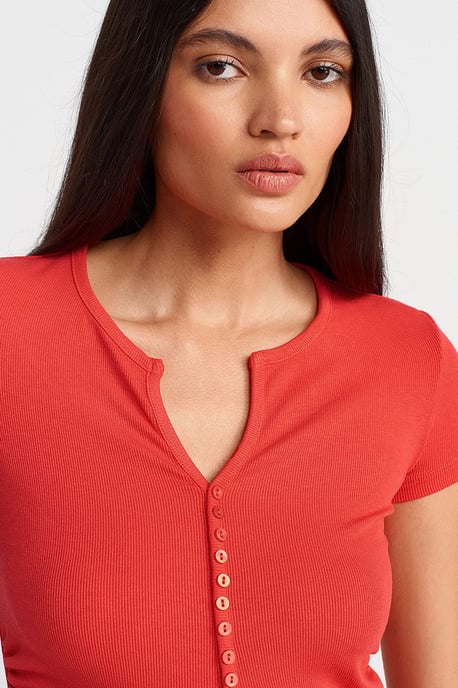 Slim Fit V-Neck Button Blouse - Image 3
