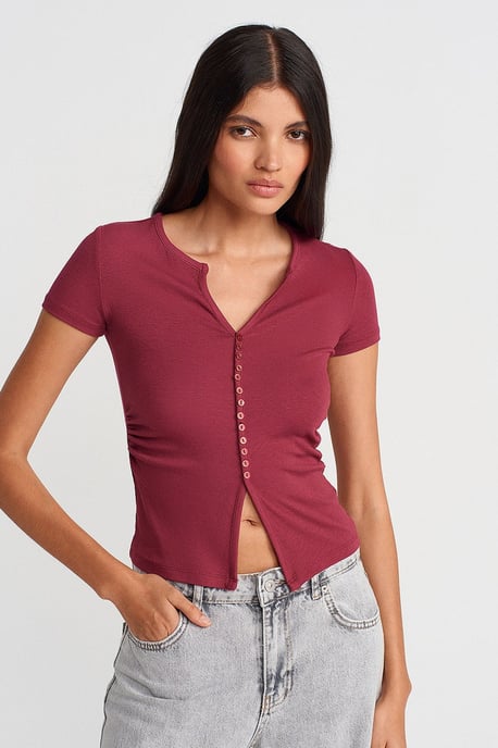 Slim Fit V-hals Knopenblouse - Image 1