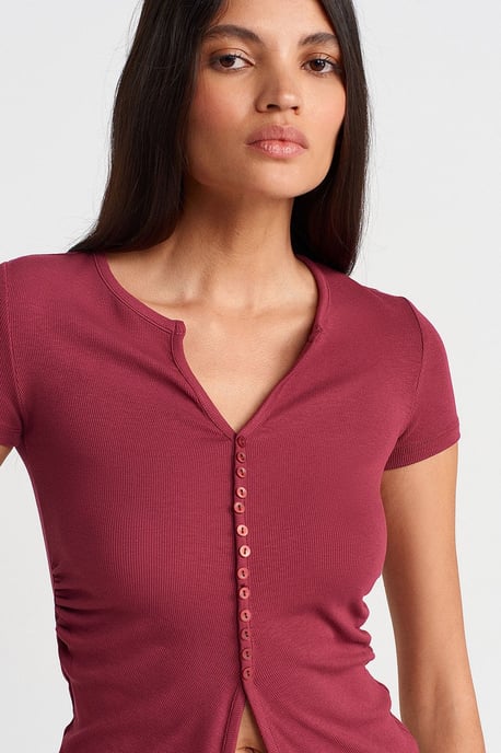 Slim Fit V-hals Knopenblouse - Image 3