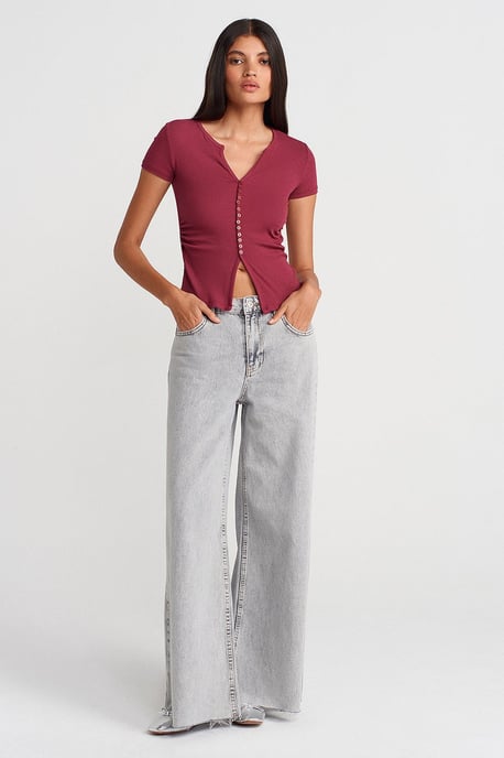 Slim Fit V-hals Knopenblouse - Image 4